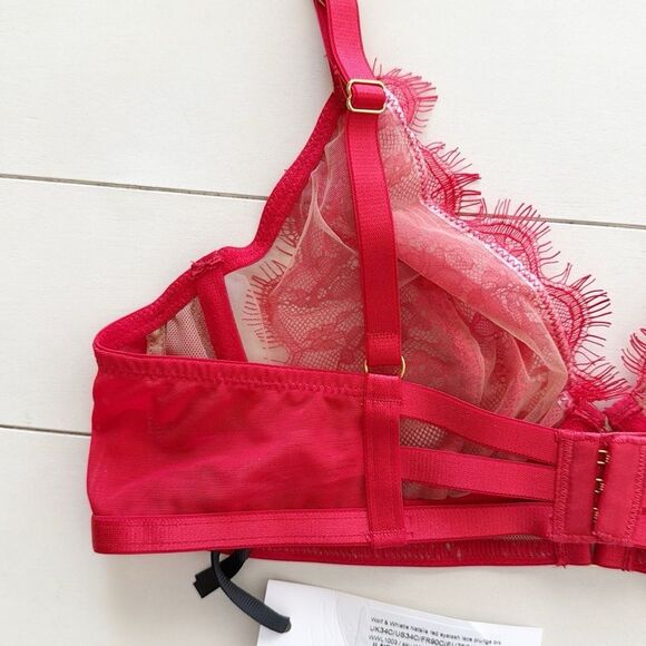 ASOS Wolf and Whistle Red Natalia Eyelash Lace Plunge Bra 34C - Picture 8 of 10